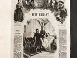an old book with a picture of a woman in a bed and a man sitting in a chair