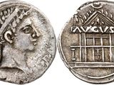 une pièce d'argent sur laquelle figure une femme tenant une cage
