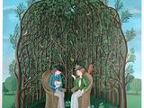 a painting of two people sitting in chairs under a tree