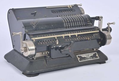 an old type of typewriter machine on a white background
