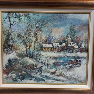 Claude DUMONT (1938) "neige à la ferme normande", Huile sur …