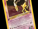 une carte Pokémon jaune sur laquelle figure l'image d'un chien