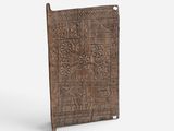 an old wooden door with carvings on it on a white background