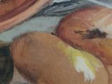 une peinture représentant une coupe de fruits sur une table
