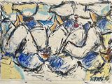 peinture d'un groupe de personnes à cheval dans un champ
