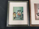 two framed pictures of a group of people in a room