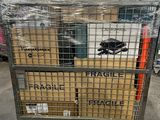 a cart with boxes on top of it in a warehouse