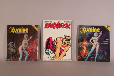 three comics are lined up on a white surface