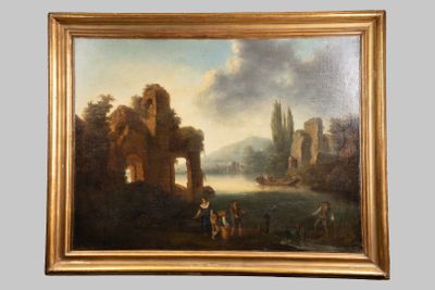 an image of a painting of a landscape with a castle in the background