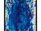 a painting of blue and white paint on a white background