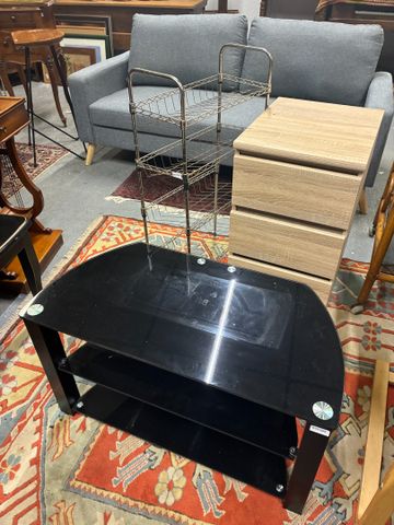 Meuble télé en verre noir, meuble à 3 tiroirs de bureau, étagère ...