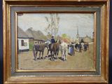 une photo d'un tableau représentant un homme menant un troupeau de chevaux