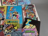 a lot of comic books sitting on a table