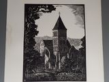 a picture of a black and white picture of a church