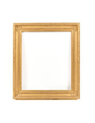 a gold frame on a white wall with a white background