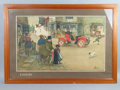 tableau encadré représentant une scène champêtre avec des personnages et un chien