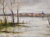 an image of a painting of a river with trees in the foreground