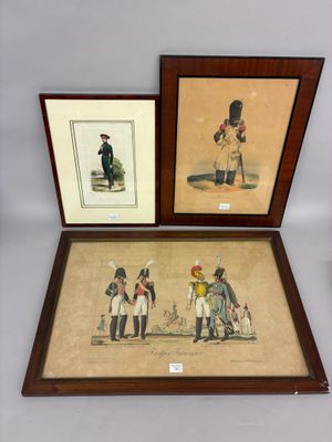 three framed prints of men in uniforms and hats