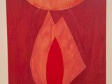 une image représentant une peinture d'une fleur rouge sur fond rouge