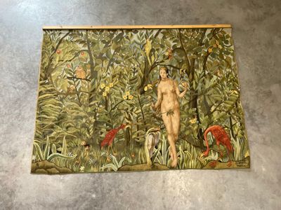 une photo d'un tableau représentant un homme nu dans la jungle