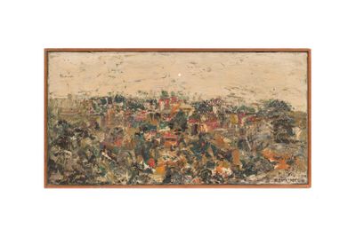 une image représentant un tableau d'une ville avec beaucoup d'arbres