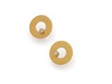a pair of gold and diamond earrings on a white background