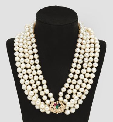 Magnificent pearl necklace. Yellow gold, set 750. 5-row n... - 76636508 ...