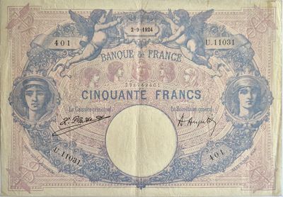 50 francs bleu et rose 02/9/1924 , TTB+
