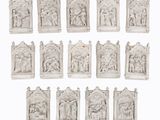 a set of twelve white marble sculptures depicting the life of jesus