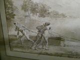a picture of a painting of a man pulling a woman on a boat