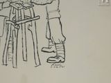 drawing of a man and a woman standing next to each other at a table