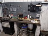 un établi dans un garage avec des outils dessus