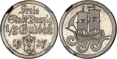 a close up of a coin with a ship on it