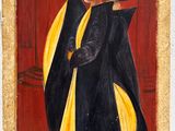tableau représentant deux hommes vêtus de robes noires et jaunes, debout l'un à côté de l'autre