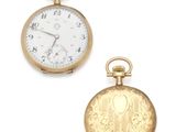 two different types of pocket watches on a white background