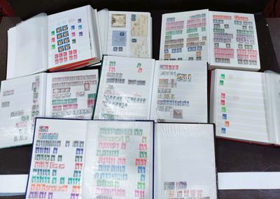 a lot of stamps on the pages of a book