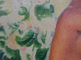 a painting of a woman holding a cell phone to her ear