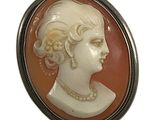 an image of a woman ' s profile in a cameo broochle