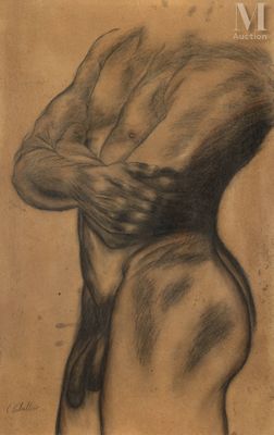 une image représentant le dessin d'une femme nue, les mains sur la tête