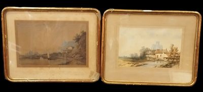 Eugène BOURGEOIS (1855-1909)" Paysages lacustre" deux aquare…