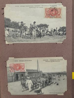 2 albums anciens et 1 cahier de musique avec des CPA des dép…