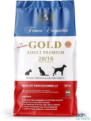 un sac de croquettes sur lequel figure le nom d'un chien