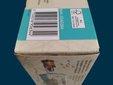 a box that has a label on it on a blue background