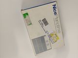 a white box with a blue and white label on it