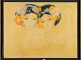 un tableau représentant deux femmes avec des fleurs dans les cheveux