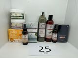 many different types of skin care products displayed on a shelf