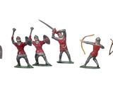 plusieurs figurines de chevaliers armés d'arcs et de flèches sur fond blanc
