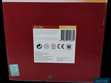 a red box with a barcode on the side of it