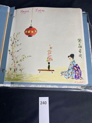 an open book with a picture of a woman sitting on a bench