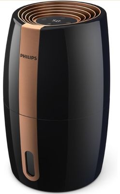 Le purificateur d'air Philips est noir et doré.